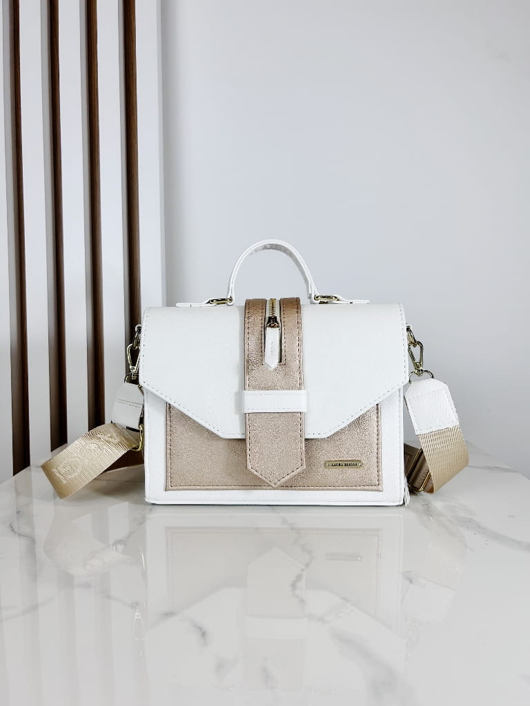 Laura Biaggi torebka kuferek biały z klapką
