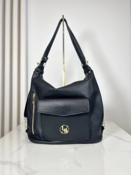 Laura Biaggi Torebka Na Ramię Plecak Czarna z Kieszonką