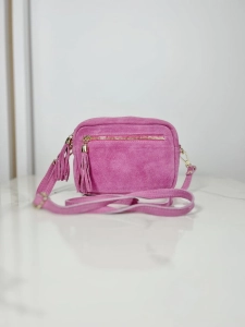 Borse in pelle włoska skórzana zamszowa mała torebka kuferek różowa 