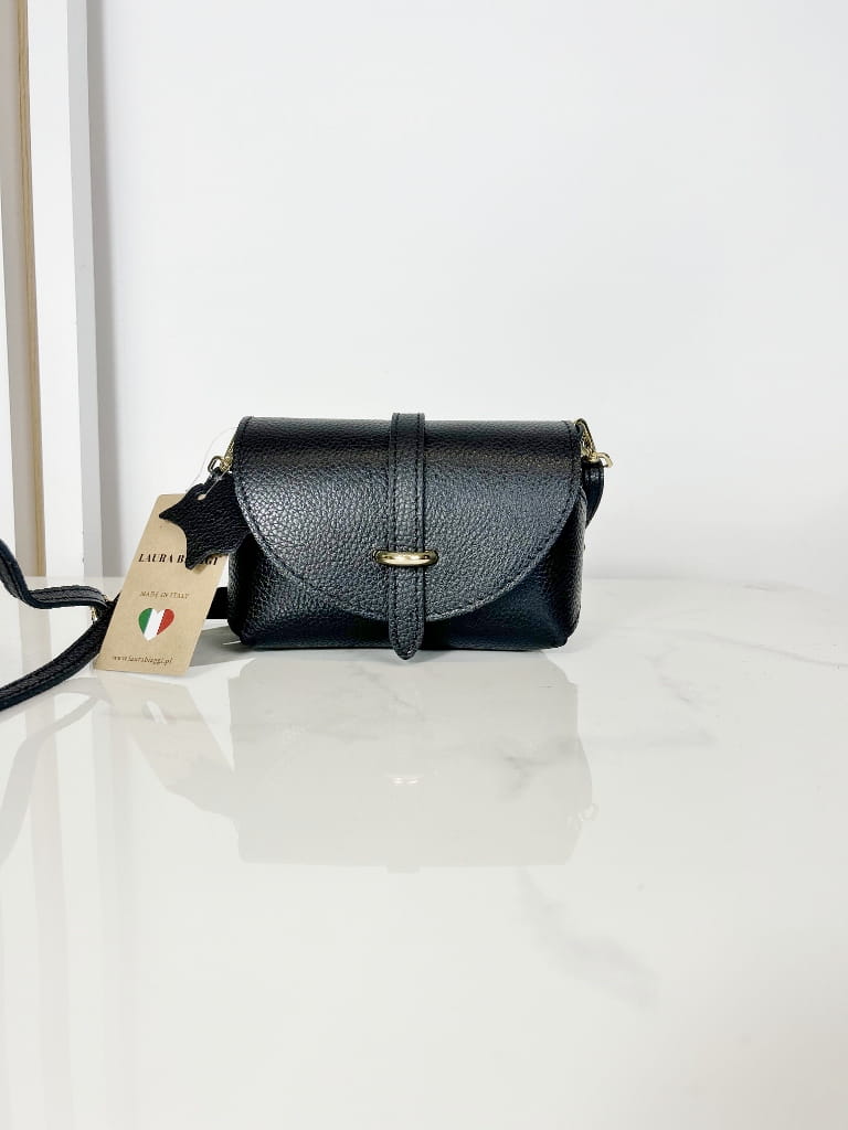 Laura Biaggi skórzany mini czarny kuferek