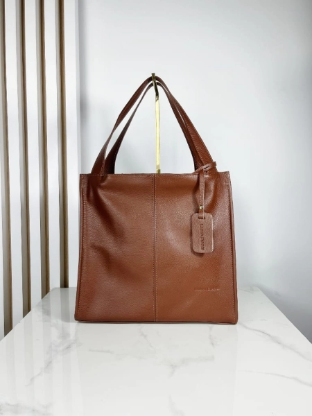 Laura Biaggi skórzana  duża torba shopper brązowa 