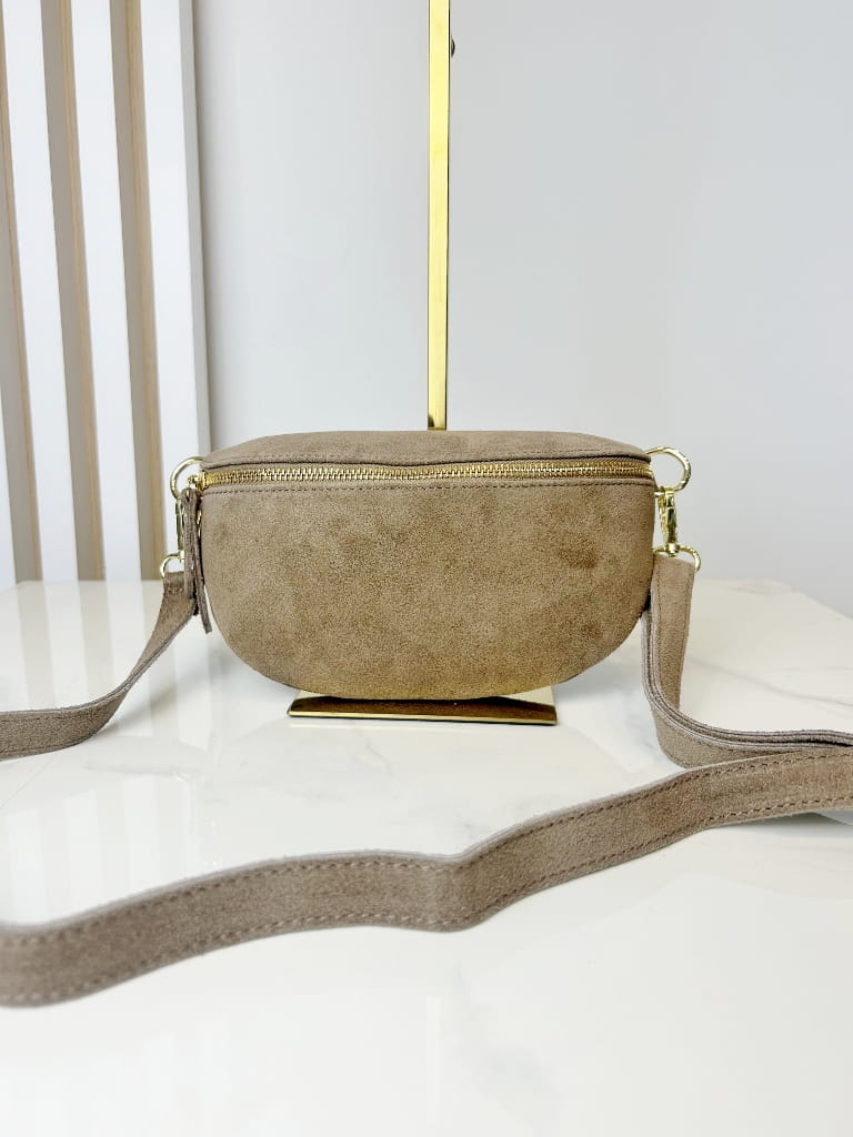 Laura Biaggi torebka nerka skórzana zamszowa beżowa