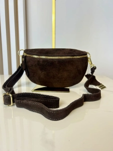 Laura Biaggi torebka nerka skórzana zamszowa brązowa