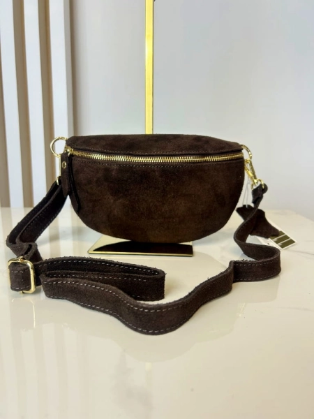 Laura Biaggi torebka nerka skórzana zamszowa brązowa