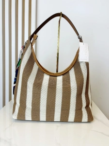 David Jones torebka worek na lato w paski brązowa,