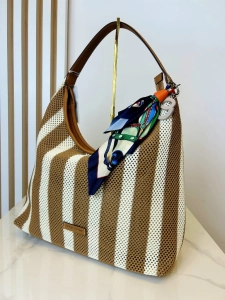 David Jones torebka worek na lato w paski brązowa