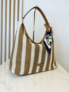 David Jones torebka worek na lato w paski brązowa