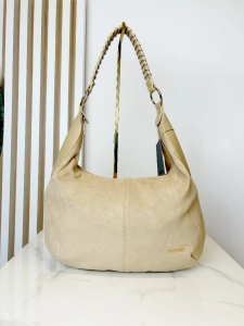 Minmin torebka worek na ramię beżowa eko zamsz