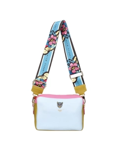 Ego skórzana torebka kuferek dwukomorowa Wild Flower niebieska