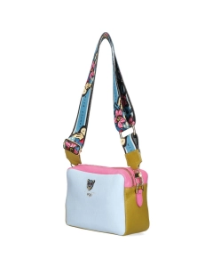 Ego skórzana torebka kuferek dwukomorowa Wild Flower niebieska