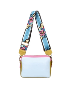 Ego skórzana torebka kuferek dwukomorowa Wild Flower niebieska