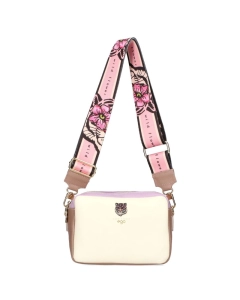 Ego skórzana torebka kuferek dwukomorowa Wild Flower beżowa