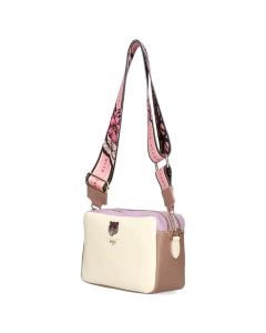 Ego skórzana torebka kuferek dwukomorowa Wild Flower beżowa