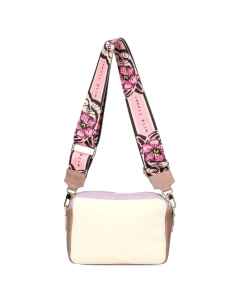 Ego skórzana torebka kuferek dwukomorowa Wild Flower beżowa