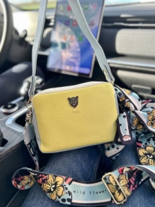 Ego skórzana torebka kuferek dwukomorowa Wild Flower żółta