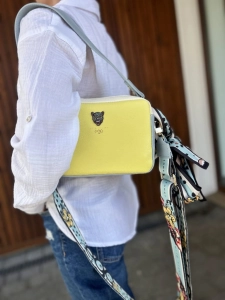 Ego skórzana torebka kuferek dwukomorowa Wild Flower żółta