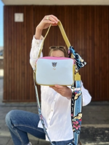 Ego skórzana torebka kuferek dwukomorowa Wild Flower błękitna