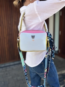 Ego skórzana torebka kuferek dwukomorowa Wild Flower błękitna