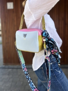 Ego skórzana torebka kuferek dwukomorowa Wild Flower błękitna