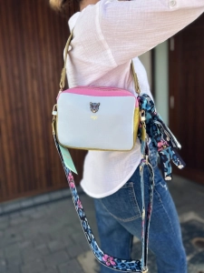 Ego skórzana torebka kuferek dwukomorowa Wild Flower błękitna