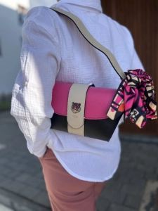 Ego skórzana torebka z apaszką kolorowa fuksja