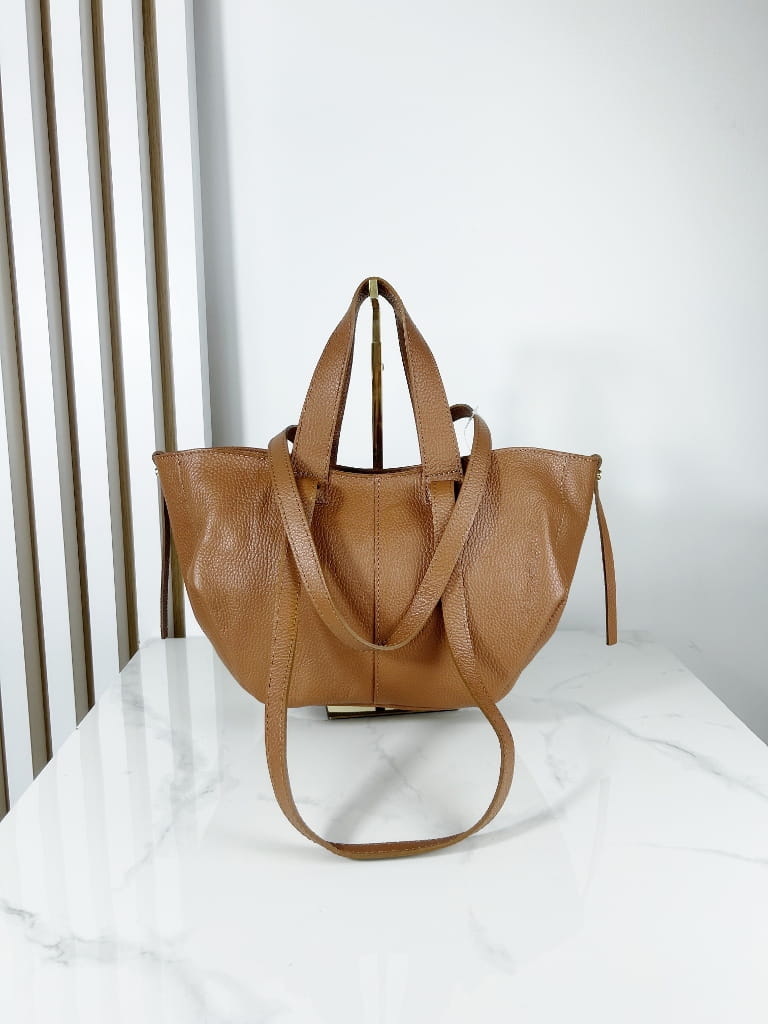 Laura Biaggi skórzana mała torba shopper brązowa