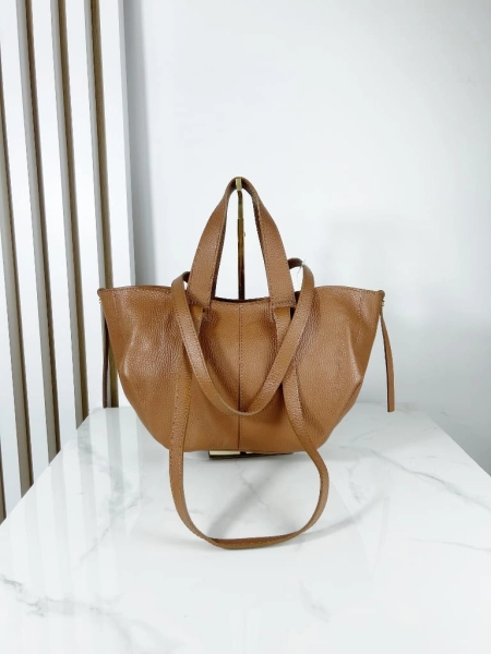 Laura Biaggi  skórzana mała torba shopper brązowa