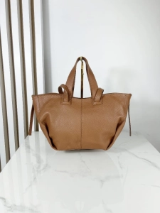 Laura Biaggi skórzana mała torba shopper brązowa
