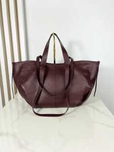 Laura Biaggi skórzana mała torba shopper burgundowa