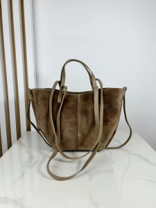 Laura Biaggi zamszowa torba shopper ciemno beżowa