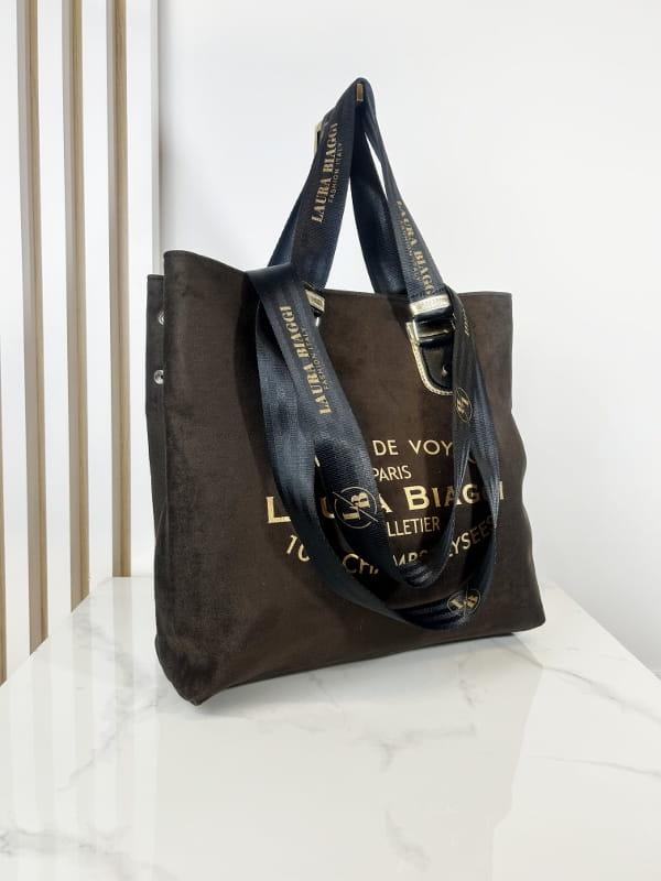 Shopperka Laura Biaggi z Napisami Brązowa
