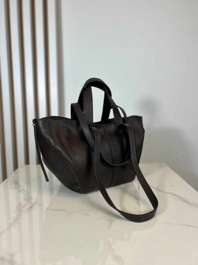 Laura Biaggi skórzana mała torba shopper brązowa