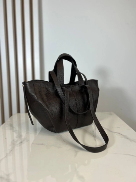Laura Biaggi skórzana mała torba shopper brązowa