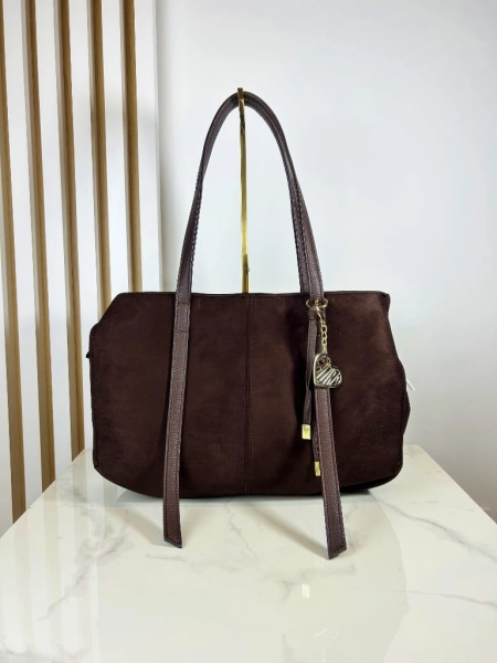 Laura Biaggi torba shopper brązowa czekoladowa z zawieszką