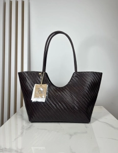 Torebka shopper pleciona brązowa czekoladowa