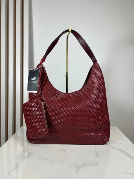 Torebka shopper pleciona z portfelikiem bordowa czerwona