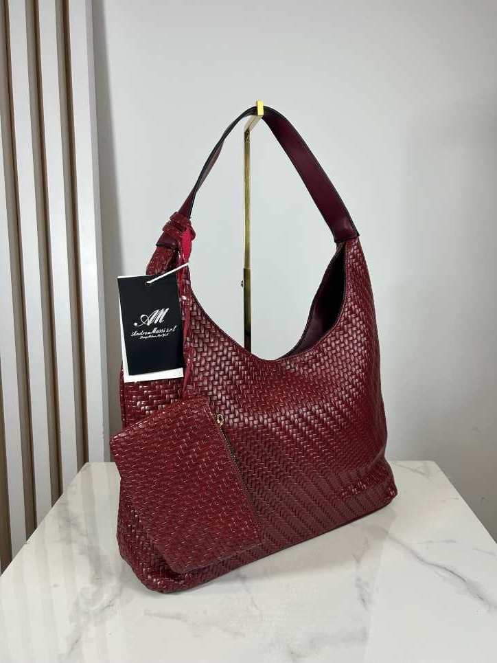 Torebka shopper pleciona z portfelikiem bordowa czerwona