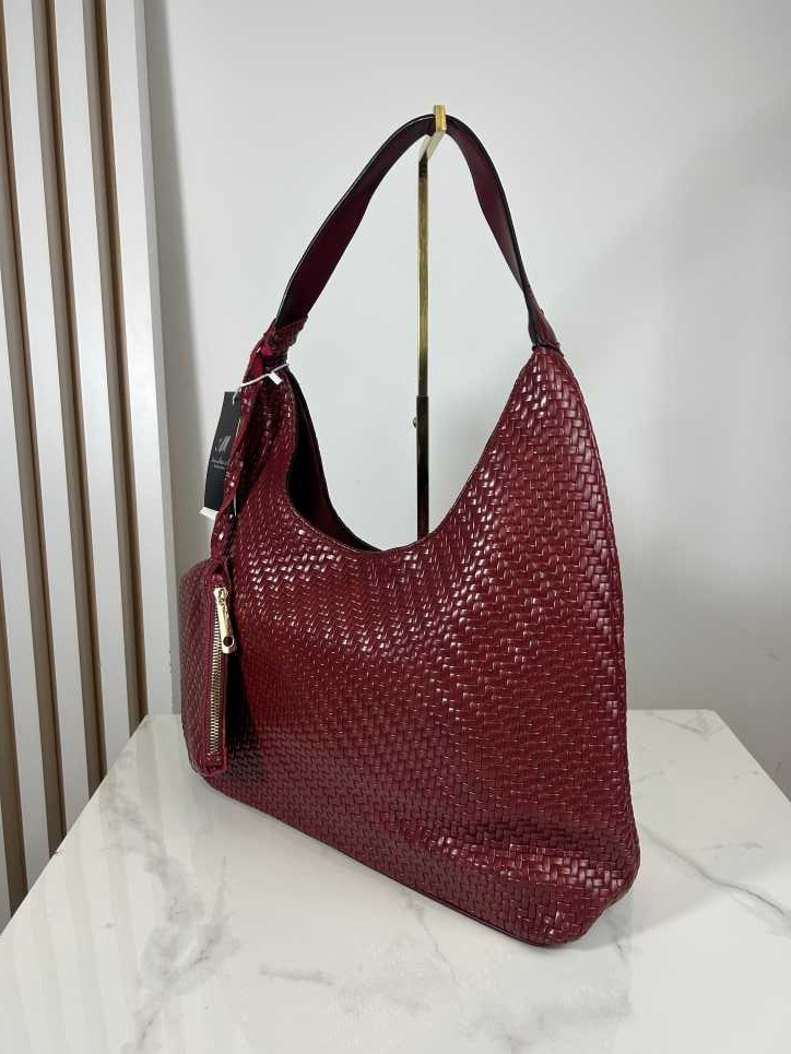 Torebka shopper pleciona z portfelikiem bordowa czerwona