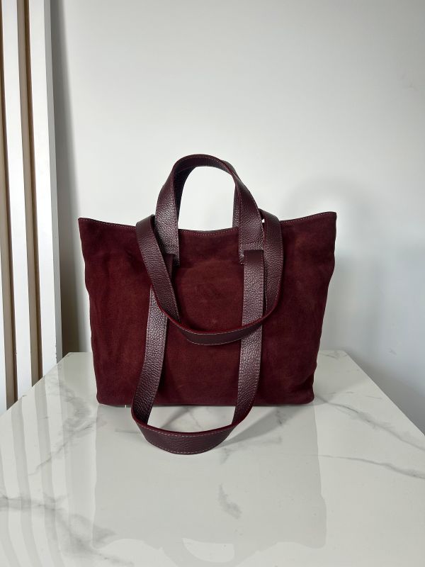 Laura Biaggi skórzana torba shopper bordowa