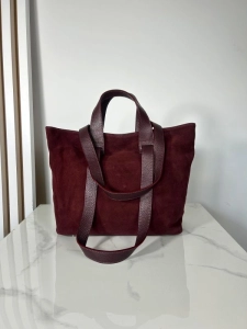 Laura Biaggi skórzana zamszowa torba shopper bordowa
