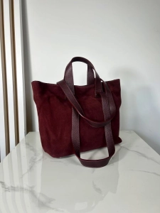 Laura Biaggi skórzana torba shopper bordowa