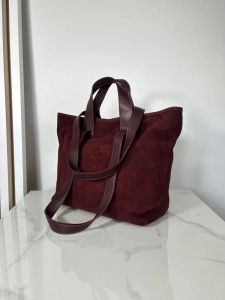 Laura Biaggi skórzana torba shopper bordowa