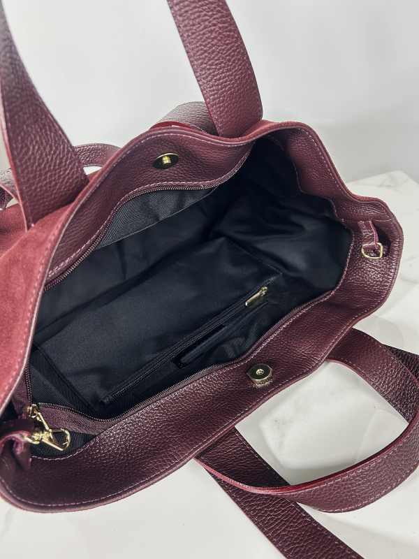 Laura Biaggi skórzana zamszowa torba shopper bordowa