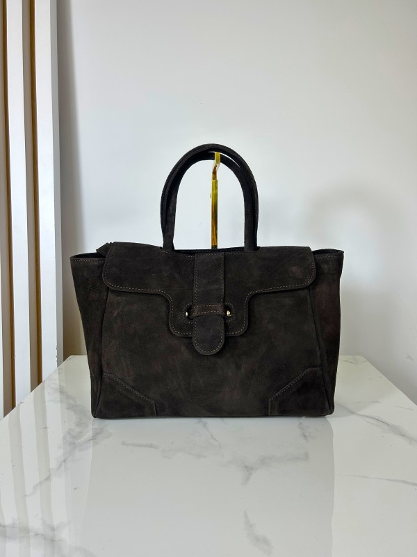 Laura Biaggi zamszowa torebka kuferek elegancka brązowa