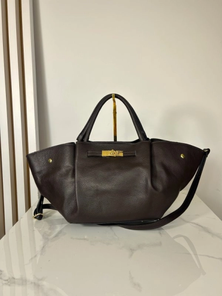 Laura Biaggi  skórzana torba shopper brązowa czekoladowa