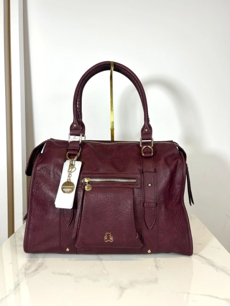 Lulu Castagnette torba shopper bordowa z medalionem czerwona