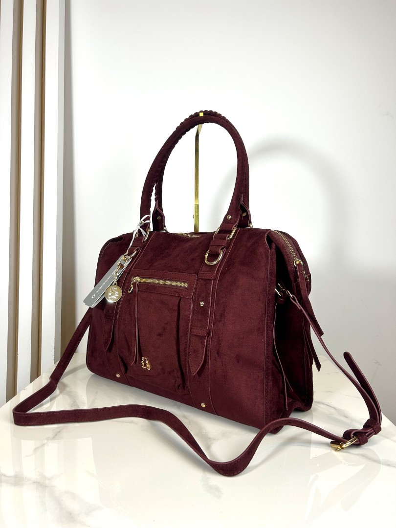 Lulu Castagnette torba shopper bordowa eko zamsz czerwona