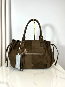 Lulu Castagnette torba shopper brązowa eko zamsz z misiem