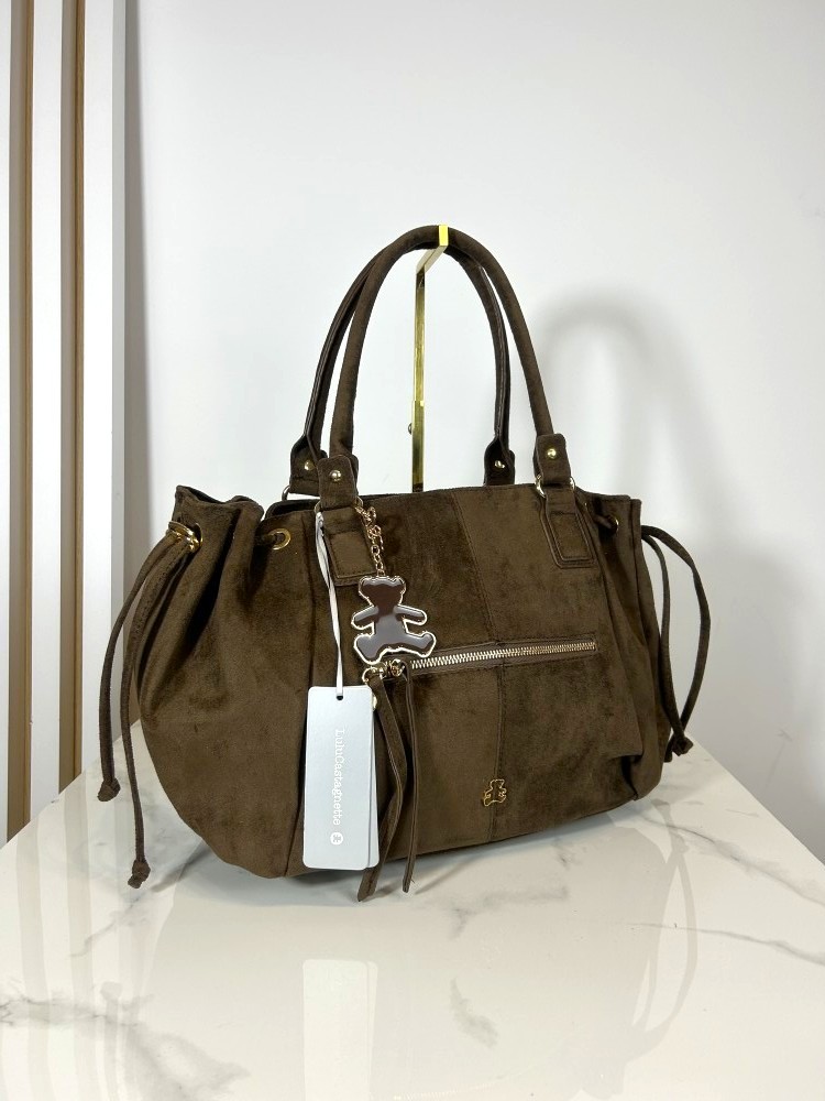 Lulu Castagnette torba shopper brązowa eko zamsz  z misiem