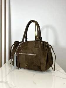 Lulu Castagnette torba shopper brązowa eko zamsz z misiem
